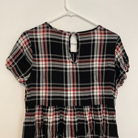 TORRID 00 Plus Size Black Red Plaid Shirred Hem Top Short Sleeve Babydoll 10 M L - Picture 13 of 14